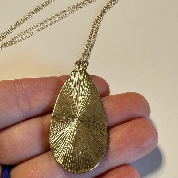 PALMERO WOOD & BRONZE NEUTRAL COLORBLOCK TEARDROP PENDANT NECKLACE - Picture 5 of 8